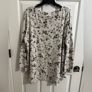 J. Jill Women's Boat Neck Ivory Floral Print Peasant Loose Fit Tunic Top Size XL